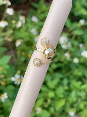 Gold Open Band Ring with Pavé Accent Spheres